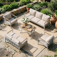 Aluminum Patio Sectional Furniture Set,5 Piece Patio Conversation Sets Outdoor Patio Furniture Set Sofa with Coffee Table & Washable Cushions White
