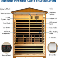 3 Person Outdoor Sauna, Low EMF Infrared Sauna, 7-Color Therapy