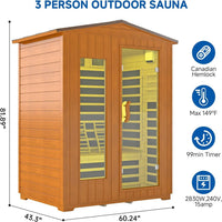 3 Person Outdoor Sauna, Low EMF Infrared Sauna, 7-Color Therapy