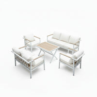 Aluminum Patio Sectional Furniture Set,5 Piece Patio Conversation Sets Outdoor Patio Furniture Set Sofa with Coffee Table & Washable Cushions White
