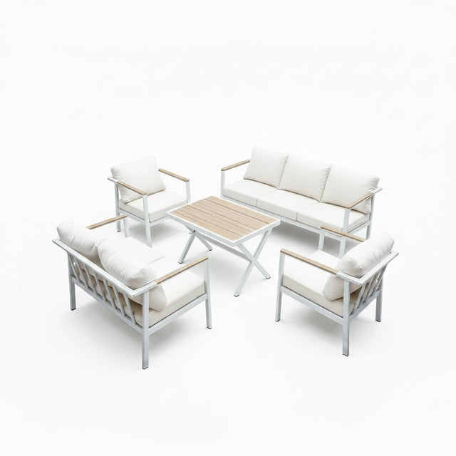 Aluminum Patio Sectional Furniture Set,5 Piece Patio Conversation Sets Outdoor Patio Furniture Set Sofa with Coffee Table & Washable Cushions White