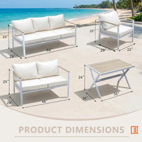 Aluminum Patio Sectional Furniture Set,5 Piece Patio Conversation Sets Outdoor Patio Furniture Set Sofa with Coffee Table & Washable Cushions White
