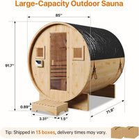 Outdoor Traditional Barrel Sauna Built for Wellness, 4-6 Person Capacity, 6KW Electric Heater, Solid Wood